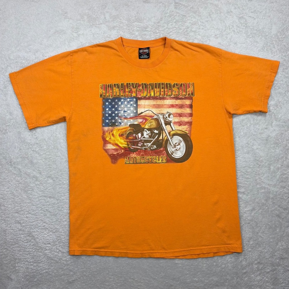 Harley-Davidson Shirt Men XL Orange Vintage 2003 Miami Florida Graphic Biker Tee
